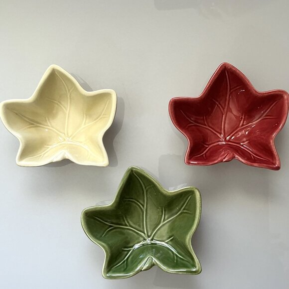 NEW MAPLE LEAF BOWLS CERAMIC MULTICOLOR FALL  3PCS - Picture 1 of 12
